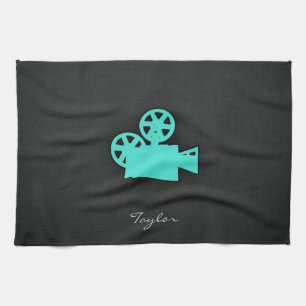 Turquoise; Blue Green Movie Camera Tea Towel