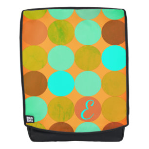 Turquoise Blue Green & Orange Circles Monogram Backpack
