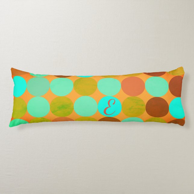 Turquoise Blue Green & Orange Circles Monogram Body Cushion (Front)