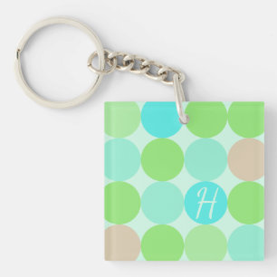 Turquoise Blue Green & Orange Circles Monogram Key Ring