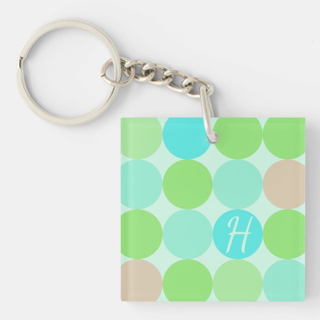 Turquoise Blue Green & Orange Circles Monogram Key Ring (Front)