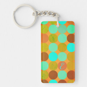 Turquoise Blue Green & Orange Circles Monogram Key Ring