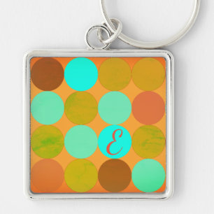 Turquoise Blue Green & Orange Circles Monogram Key Ring