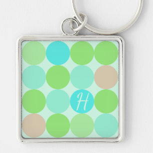 Turquoise Blue Green & Orange Circles Monogram Key Ring