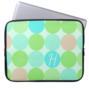 Turquoise Blue Green & Orange Circles Monogram Laptop Sleeve