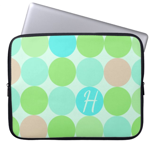 Turquoise Blue Green & Orange Circles Monogram Laptop Sleeve (Front)
