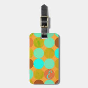 Turquoise Blue Green & Orange Circles Monogram Luggage Tag