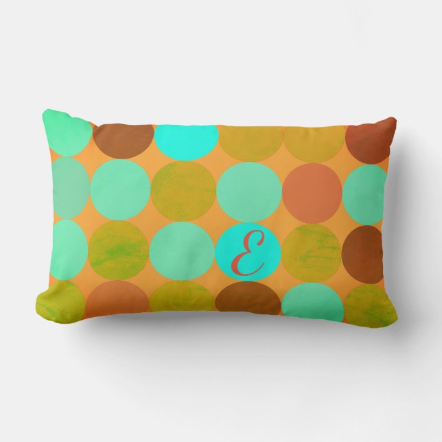Turquoise Blue Green & Orange Circles Monogram Lumbar Cushion (Front)