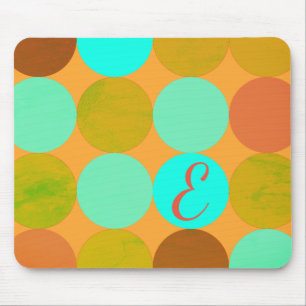 Turquoise Blue Green & Orange Circles Monogram Mouse Mat