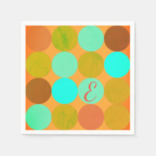 Turquoise Blue Green & Orange Circles Monogram Napkin