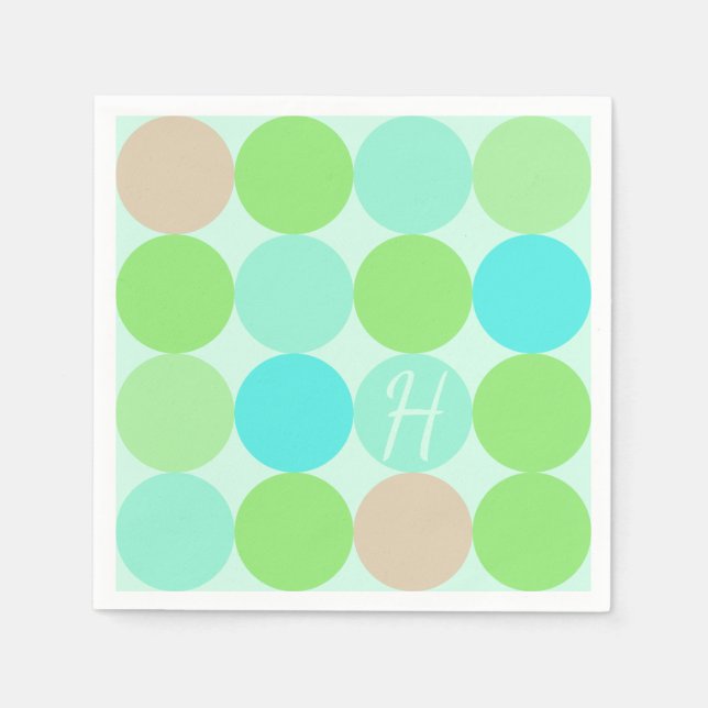 Turquoise Blue Green & Orange Circles Monogram Napkin (Front)