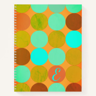 Turquoise Blue Green & Orange Circles Monogram Notebook