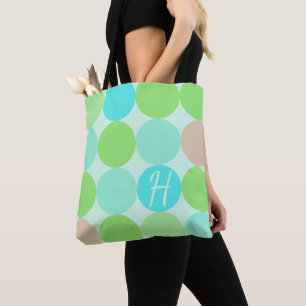 Turquoise Blue Green & Orange Circles Monogram Tote Bag