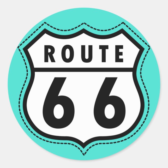 Turquoise, Blue-Green Route 66 Road Sign Classic Round Sticker (Front)