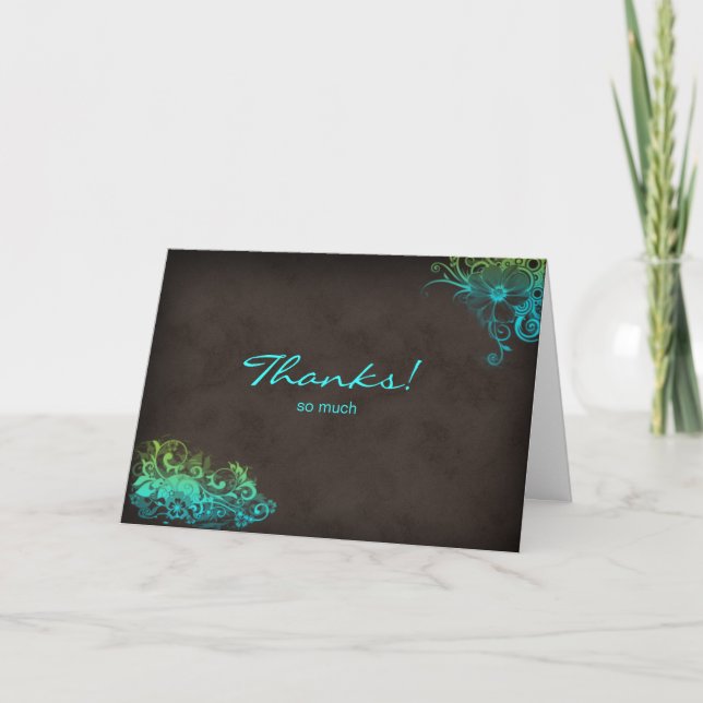 Turquoise Blue Green Thank You Greeting Card (Front)