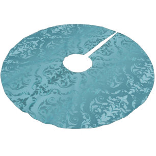Turquoise Blue Green Vintage Damask Brushed Polyester Tree Skirt