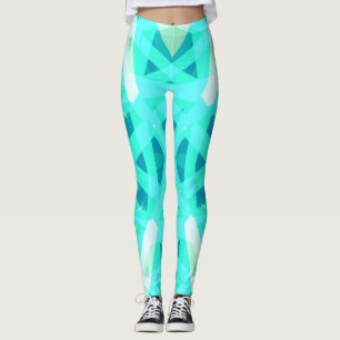 Turquoise Blue Green White Pattern Exercise Gym Leggings