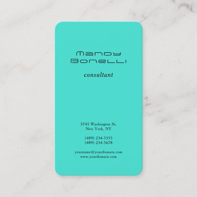 Turquoise Blue GreenTrend Minimalist Professional Business Card (Front)