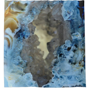 Turquoise Blue Grey Cream Geode Crystals Image Shower Curtain