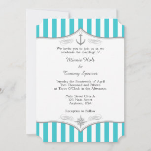 Turquoise Blue Grey Nautical Wedding Invitation