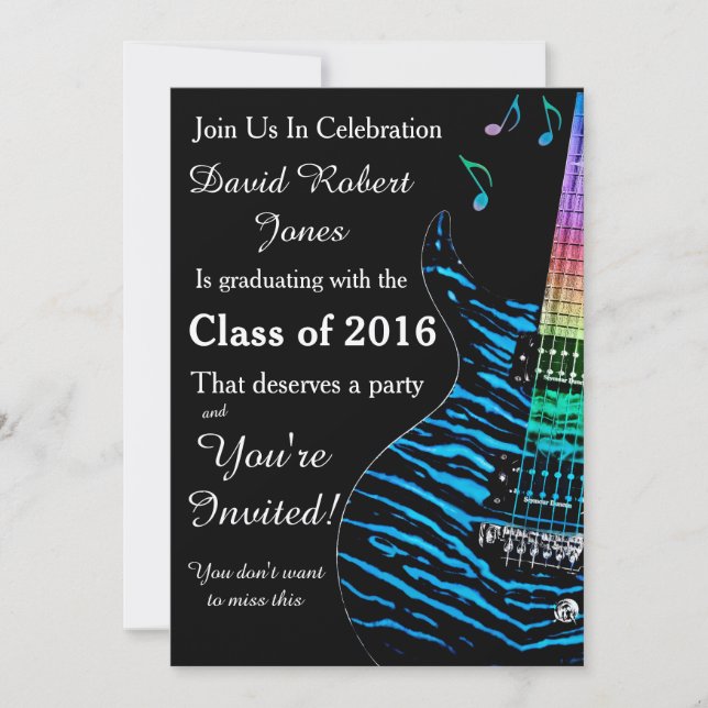 Turquoise Blue Guitar Graduation Invitation (Front)