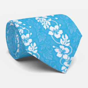 Turquoise Blue Hawaiian Hibiscus Flower Wedding Tie