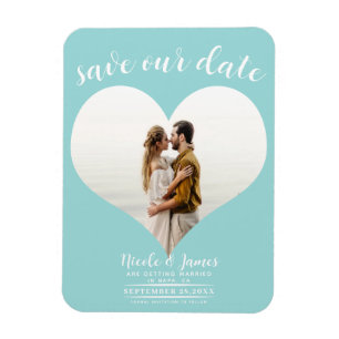 Turquoise Blue Heart Photo Wedding Save the Date Magnet