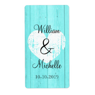 Turquoise blue heart wedding wine bottle labels