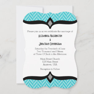 Turquoise Blue Herringbone Wedding Invitation