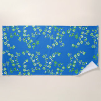 Turquoise Blue Hibiscus Print Beach Towel