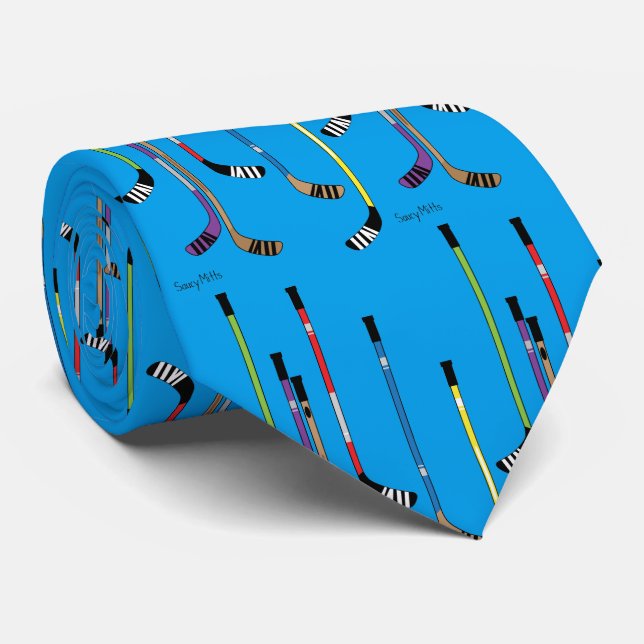 Turquoise Blue Hockey Sticks Tie (Rolled)