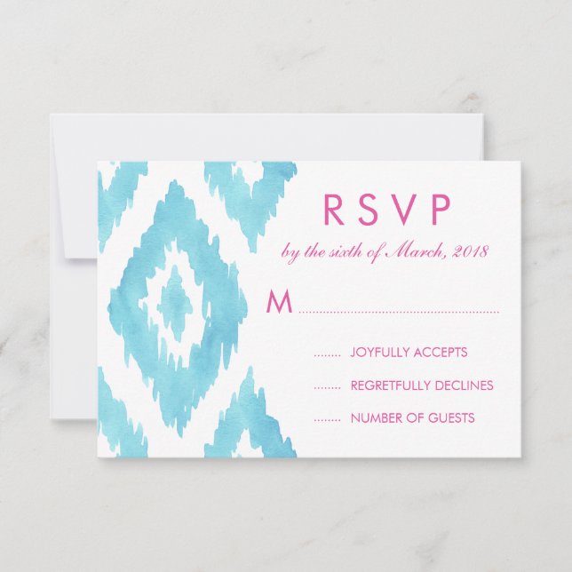 Turquoise Blue Ikat RSVP Card (Front)