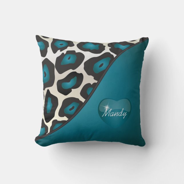 Turquoise Blue Jaguar Reversible Cushion (Front)
