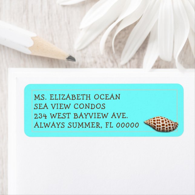 Turquoise Blue Junonia Seashell Address Labels (Insitu)