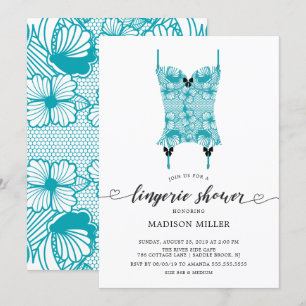 Turquoise Blue Lace Corset Bridal Lingerie Shower Invitation
