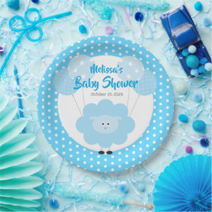 Turquoise Blue Lamb Baby Shower Cute Modern Simple Paper Plate