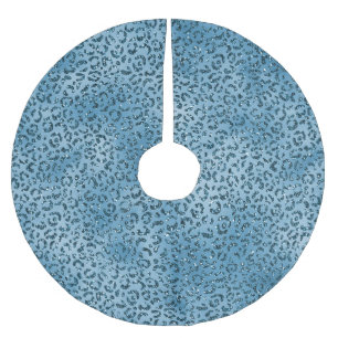 Turquoise Blue Leopard Print Glitter Brushed Polyester Tree Skirt