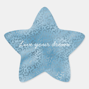 Turquoise Blue Leopard Print      Star Sticker
