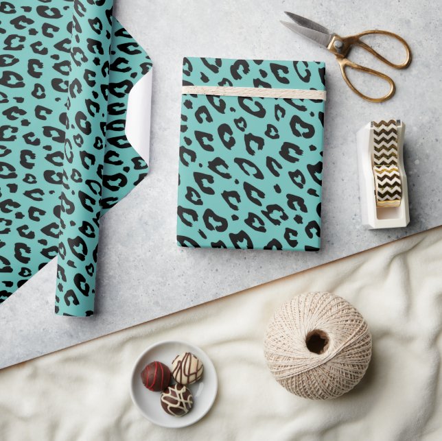 Turquoise blue leopard print wrapping paper (Crafts)