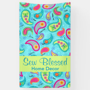Turquoise Blue Lime Green Modern Paisley Pattern Banner