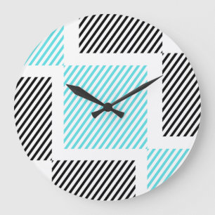 Turquoise Blue Line Squares Large Clock