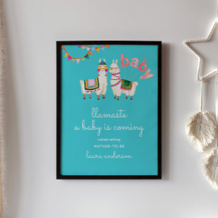 Turquoise Blue Llama Baby Shower - Llamaste  Poster