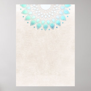 Turquoise Blue Lotus Mandala Art Poster