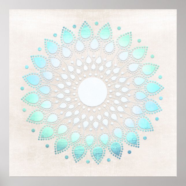 Turquoise Blue Lotus Mandala Art Poster (Front)
