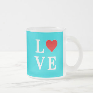 Turquoise Blue LOVE Modern Stylish Frosted Glass Coffee Mug