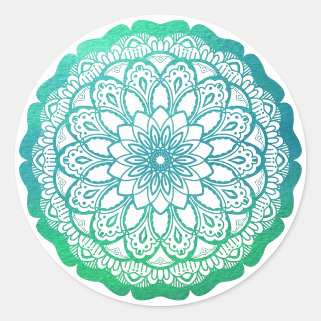Turquoise Blue Mandala Classic Round Sticker (Front)