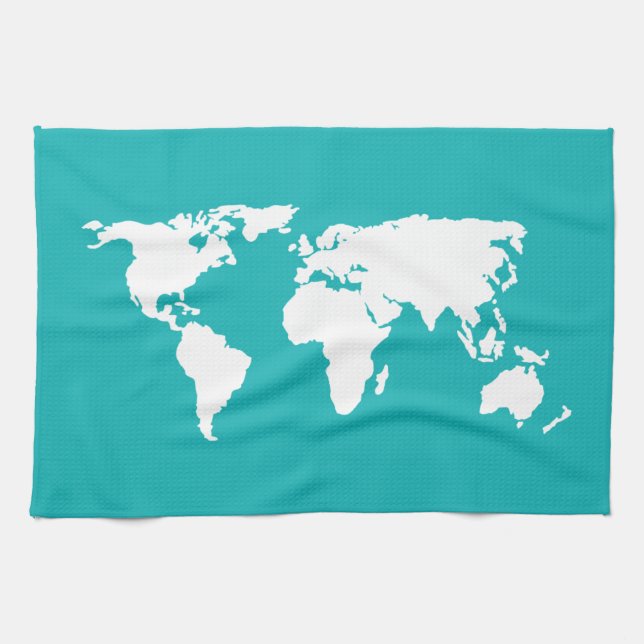 turquoise blue map tea towel (Horizontal)
