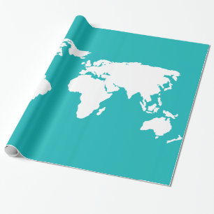 turquoise blue map wrapping paper