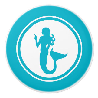 Turquoise Blue mermaid ceramic knob