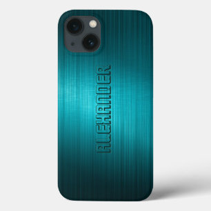 Turquoise-Blue Metal Look Pattern-Monogram 2 iPhone 13 Case